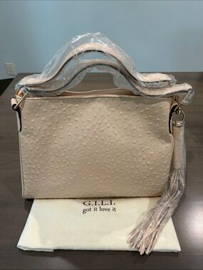 G.I.L.I. Pale Pink Ostrich-Texture Top Handle Satchel (Lisa Robertson Era)